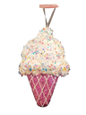 10.25IN X 6.7IN XMAS CANDY SHOP ORNAMENT - DIE-CUT IRIDESCENT ICE CREAM W/SPRINKLES. 