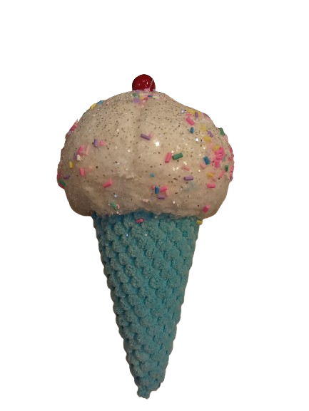 7.1IN X 3.5IN XMAS CANDY SHOP ORNAMENT - 3D WAFFLE CONE ICE CREAM