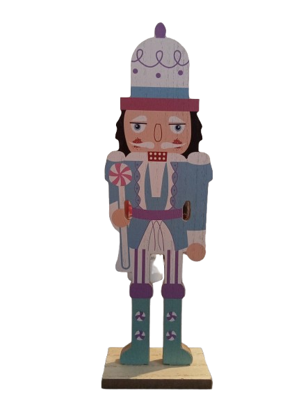 11-5/8IN X 3-5/8IN XMAS WOODEN CANDY NUTCRACKER TABLETOP DECORATION.