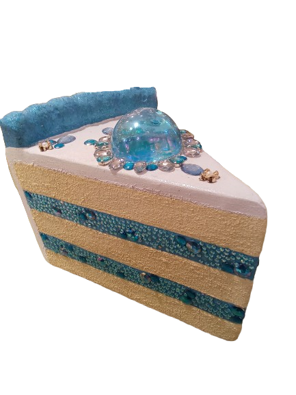 PASTEL EN TROZOS CON PEDRERIA CELESTE / ROSADO