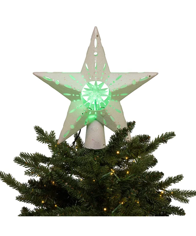 12.2" PRE-LIT WHITE GLITTER IRIDESCENT STAR TREETOP