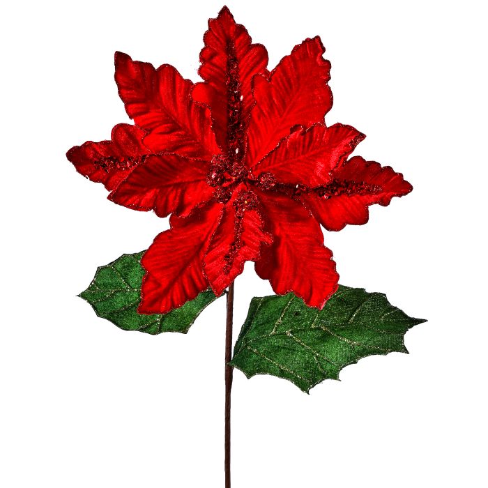 28.5" DELUXE RED VELVET POINSETTIA STEM 