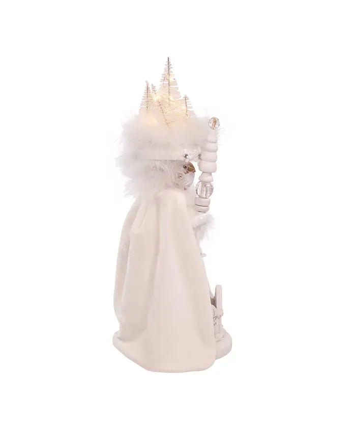 15"HOLLY WOOD WHITE WINTER KING LED NUTCRACKER
