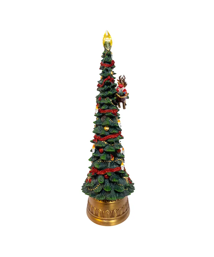 13.5" BATTERY OPERATED USB LED LIGHTED SANTA & DEER TREETOP WITH SPINNING GLITTER WATER