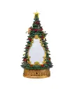 13.5" BATTERY OPERATED USB LED LIGHTED SANTA & DEER TREETOP WITH SPINNING GLITTER WATER
