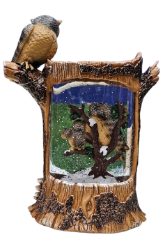 10"H LIGHTED SWIRL LOG, OWL 
