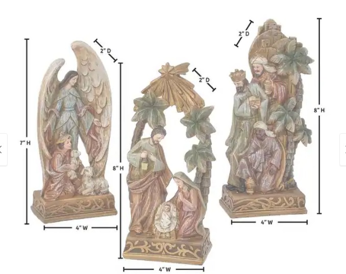 7-8" RESIN NATIVITY PLAQUE STORY SET DE 3