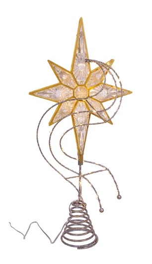 17" Pre-Lit Gold Glittered 8-point Star Treetop