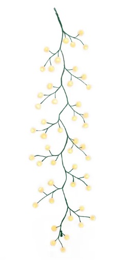 6´ 48-LIGHT WHITE COTTON BALLS WITH WARM WHITE LED LIGHTS GREEN VINE GARLAND 