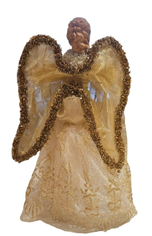 16"FABRIC RESIN EMBROIDED ANGEL W/SHEER WINGS
