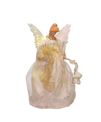 14"FIBER-OPTIC IVORY AND GOLD ANIMATED LED ANGEL TREETOP