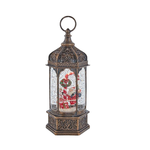 11" BATTERY OPERATED LIGHT UP SANTA WATER LANTERN