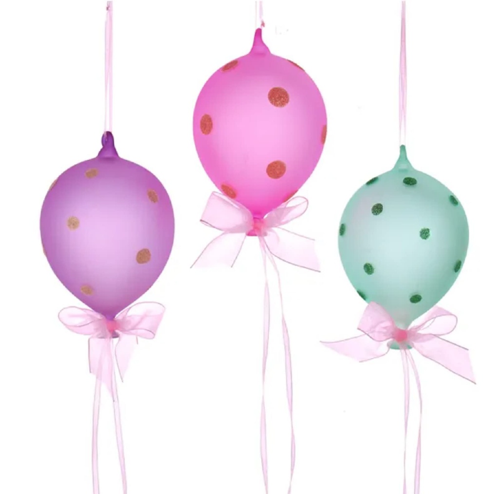 GLASS BALLOON WITH GLITTERED ORNAMENTS PINK