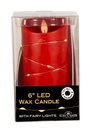 6" BATTERY OPERATED FLICKER FLAME RED CANDLE WITH FAIRY LIGHTS