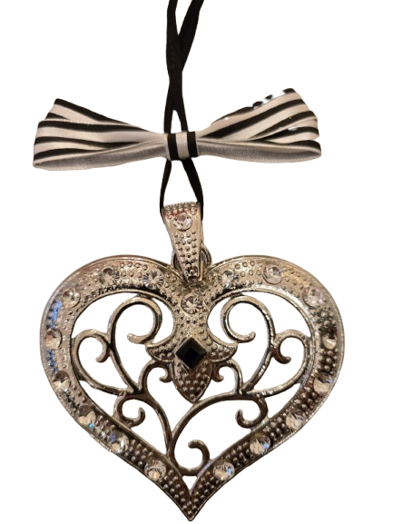 BLACK AND WHITE HEART ORNAMENT