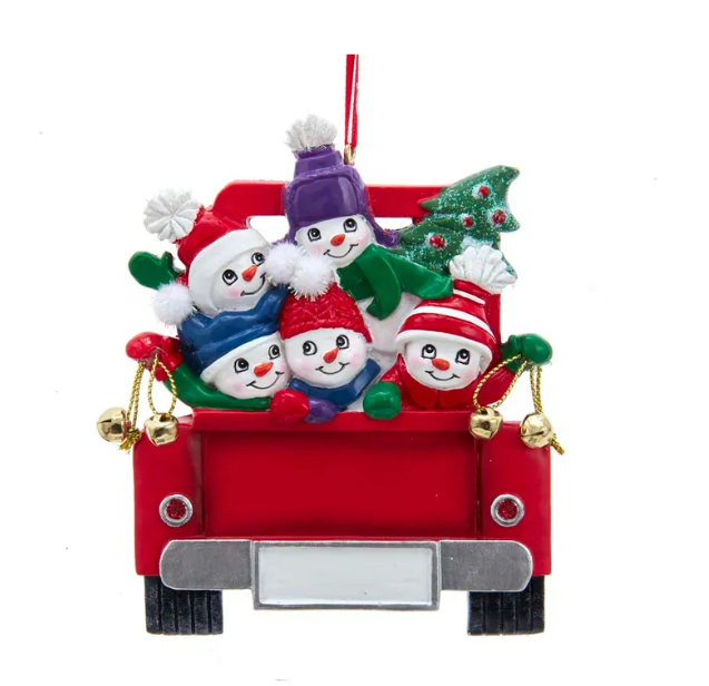 SNOWMAN FAMILY OF 5 ON TRUCK ORNAMENT FOR P