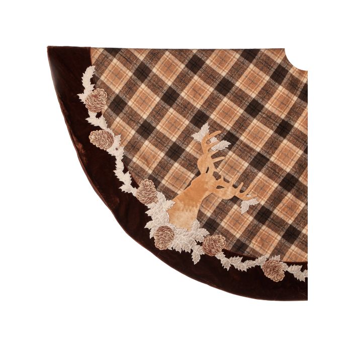 64"D VLVT HIGHLANDS DEER/PLAID TREE SKIRT