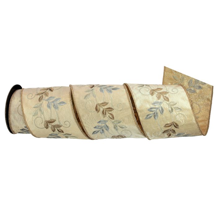 4"X5Y DUPION BOTANICAL LEAF GARLAND RIBBON