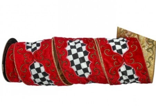 4"X5Y VELVET SCROLL W/CHECK RIBBON