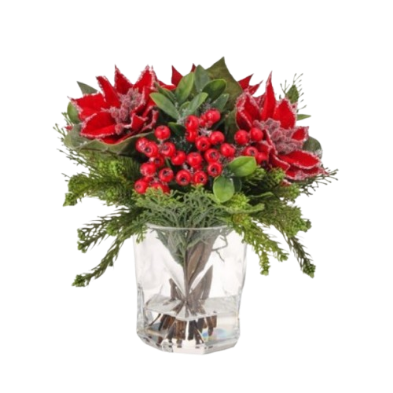 12" FAUX WATER  ICED POINSETTIA ARRANGEMENT