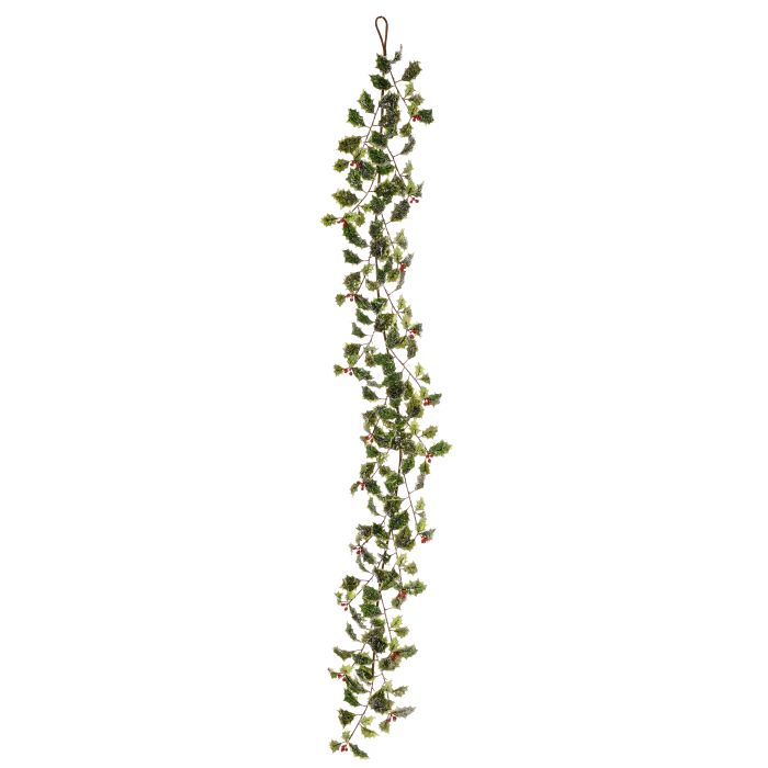60" ICED GLITTER MINI HOLLY GARLAND