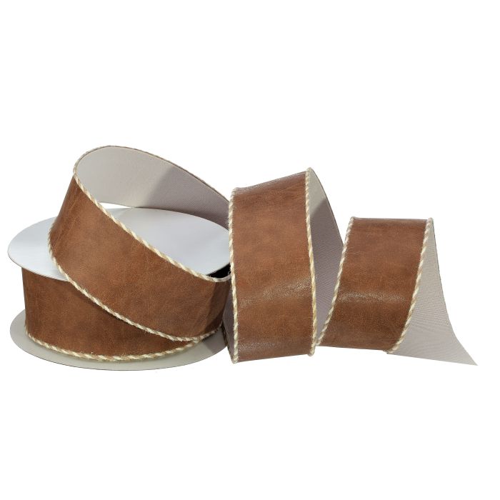 2.5" X10Y FAUX LEATHER W/EDGE RIBBON