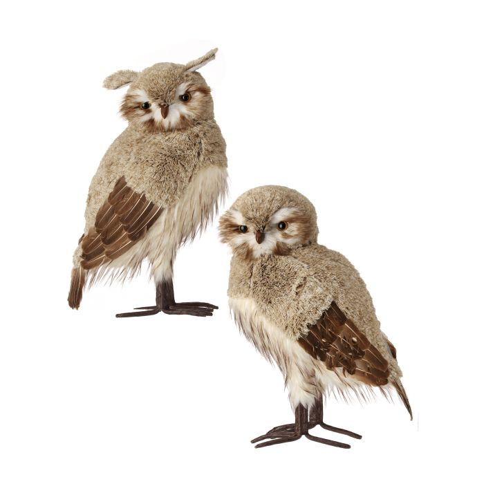 21.5" WINTER CHALET FEATHER OWL INDIVIDUAL