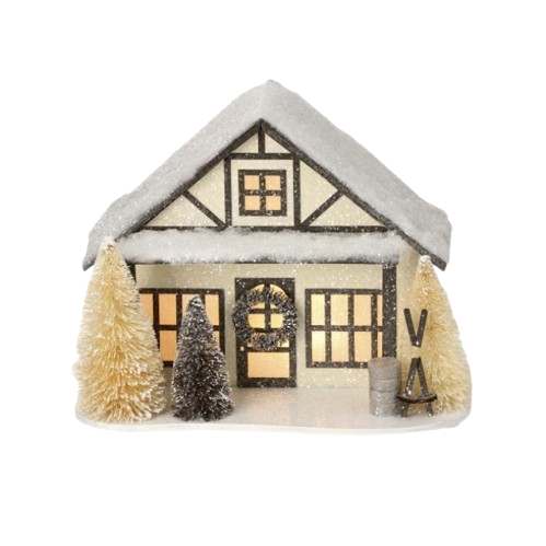 10" LED/BTY/TMR CARDBOARD SKI CHALET