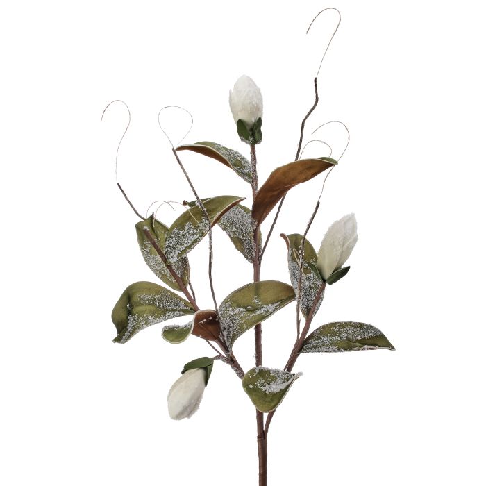 38" FOAM MAGNOLIA LEAF/BUD W/SNOW STEM