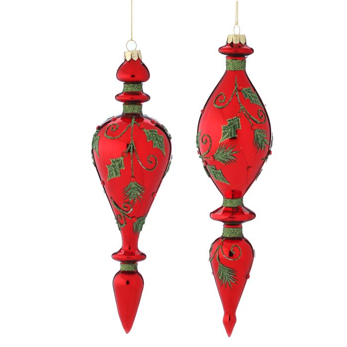 9-10" GLASS HOLLY  FINIAL ORNAMENT INDIVIDUAL