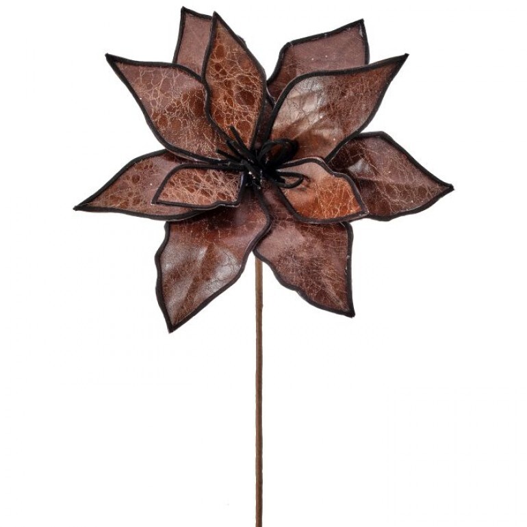 24" FAUX LEATHER POINSETTIA BROWN