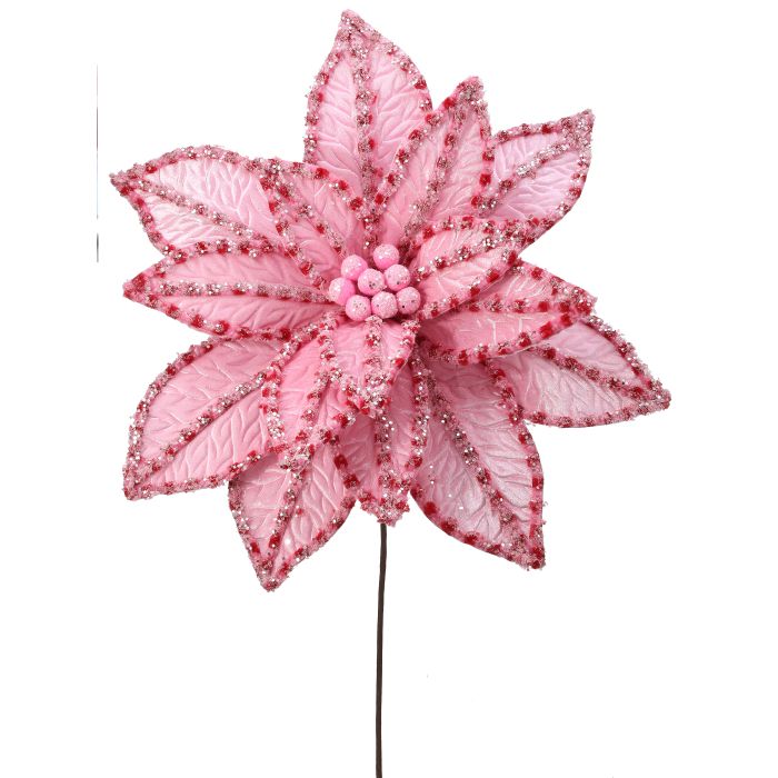 30" GIANT CANDY SNOW GLITTER POINSETTIA STEM - PKRD