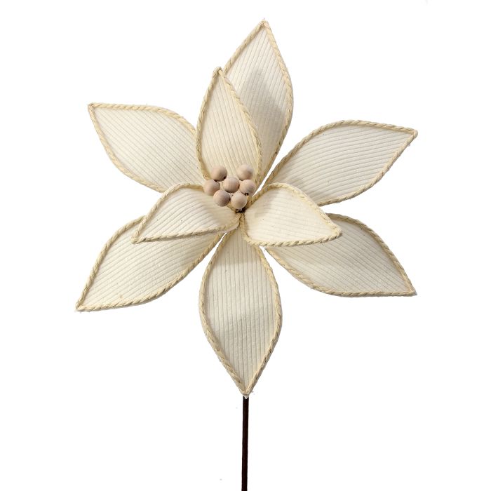 22" CORDUROY W/WOOD BEAD POINSETTIA STEM - CRM