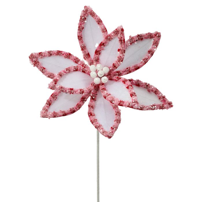 22" CANDY W/SNOWGLITTER POINSETTIA STEM - WHPK
