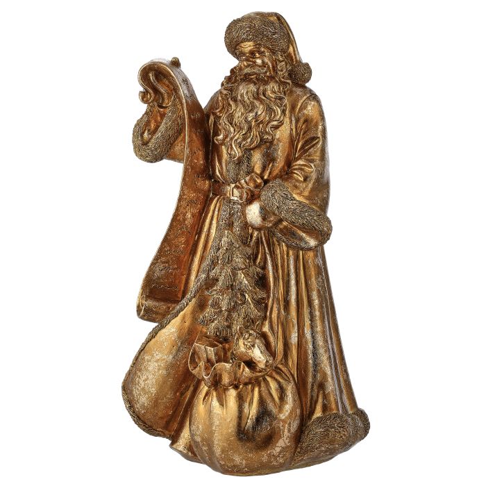 15.5" RESIN GILDED SANTA W/TOY SACK