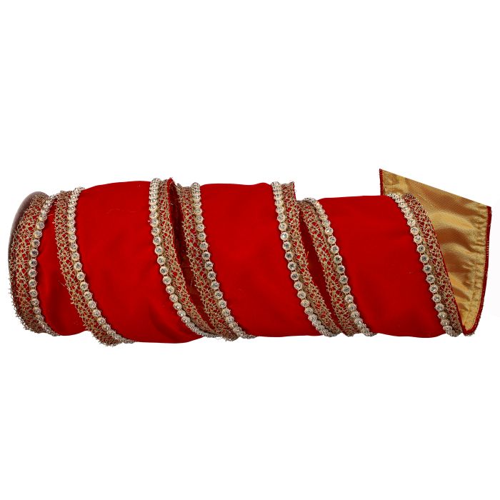 4"X5Y DIAMOND EDGE W/TRIM VELVET RIBBON - RED