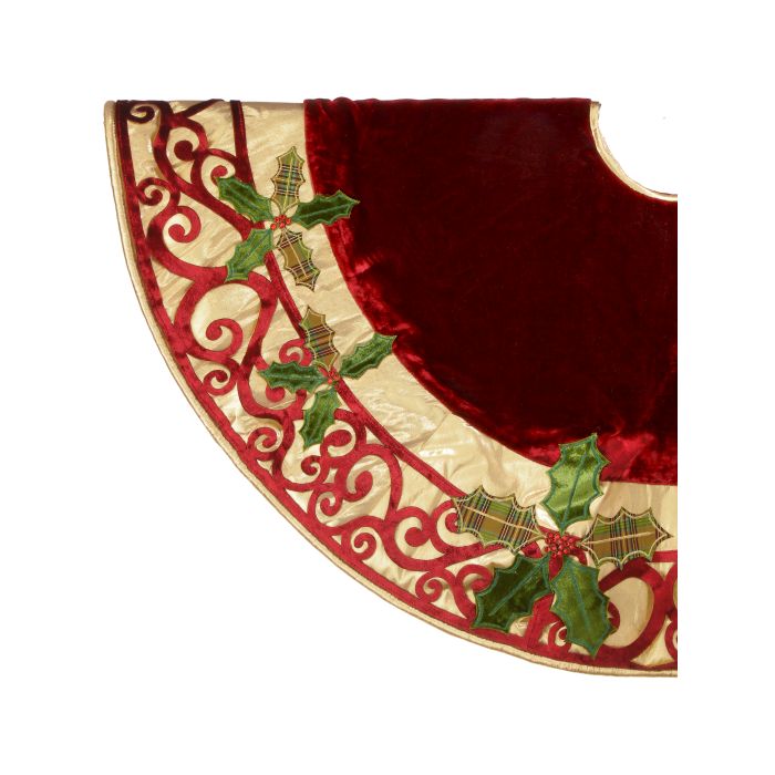 48" VELVET POINSETTIA W/SCROLL TREE SKIRT