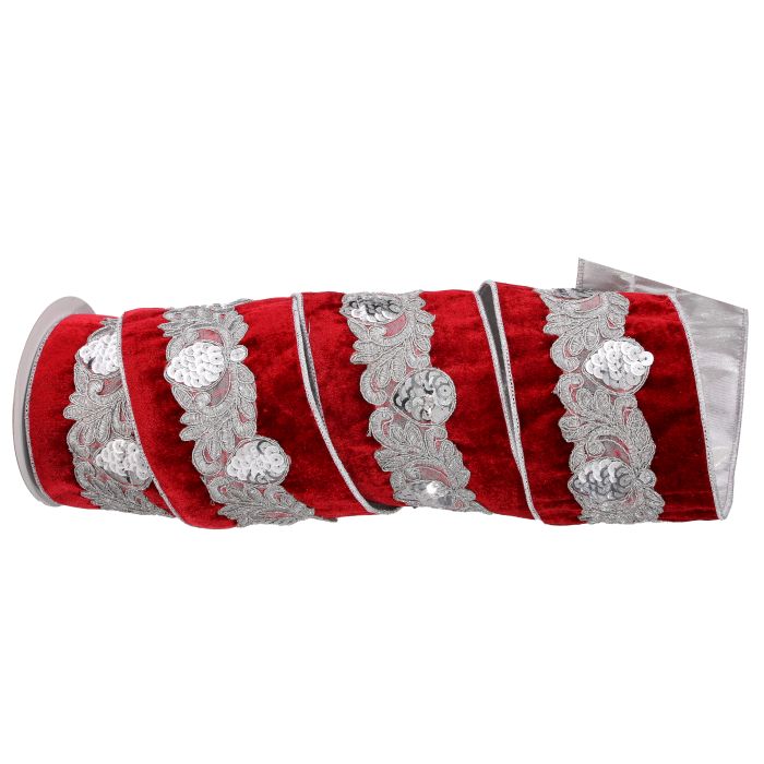 4"X5Y LUX VELVET W/SEQUIN CONE SCROLL RIBBON