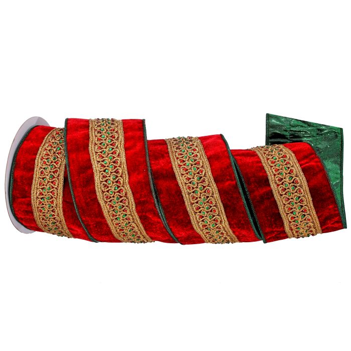 2.5" X 5Y CENTER SCROLL JEWEL VELVET RIBBON