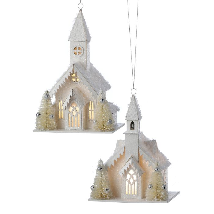 6" LED/BTY TMR VILLAGE CHURCH ORNAMENT INDIVIDUAL
