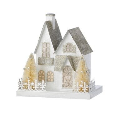 9" LED/BTY TMR CRDBRD SNOWY LANE HOUSE