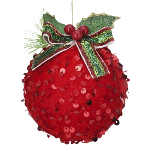 5" SEQUIN BALL ORNAMENT - RED