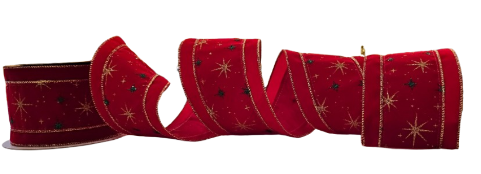 4"X10Y VELVET W/JEWEL SPARKLE CHARM RIBBON