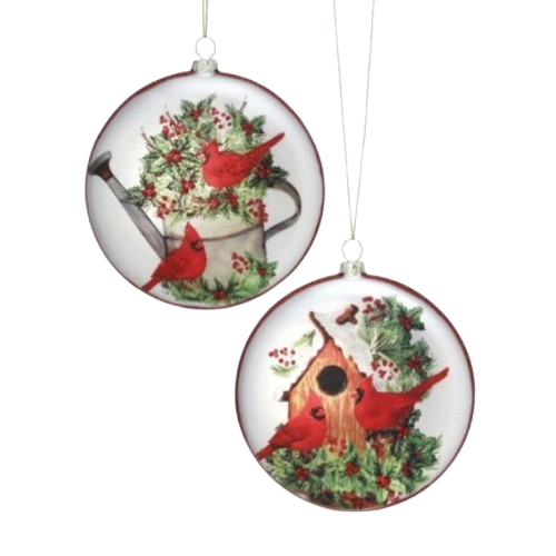 5" GLS DISK XMAS CARDINAL ORNAMENT INDIVIDUAL