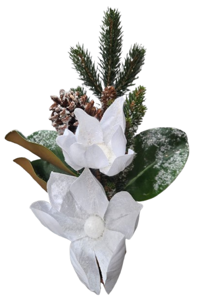 19" SNOWY MAGNOLIA/PINE W/CONE TREE PICK