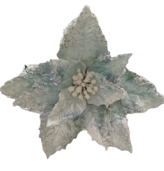 23" VELVET POINSETTIA W/SNOWED EDGE LIGHT BLUE 