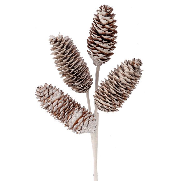 12" PLASTIC WINTER PINECONE SPRAY - WHT