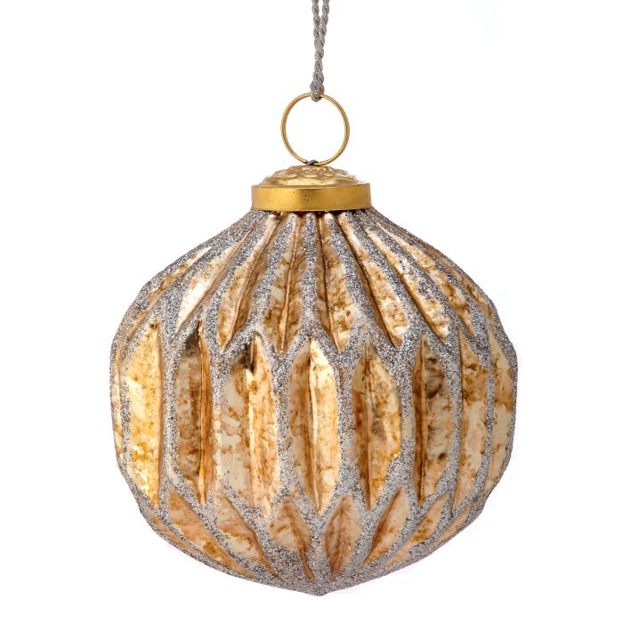 4" GLASS HORIZIONTAL RIDGE BALL ORNAMENT