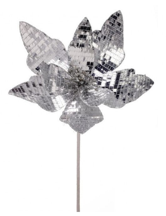 24" SHINY MIRRORED POINSETTIA  STEM