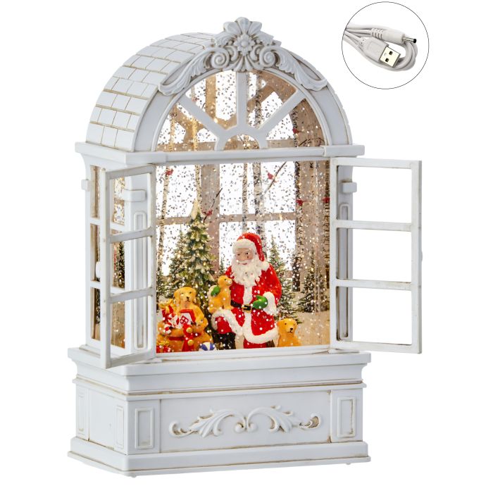 9"LED B/O TMR SANTA/TREE ARCH WINDW GLOBE USB